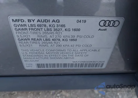 2019 Audi E-Tron Premium Plus из США, поврежденный, VIN WA1VABGE8KB012625
